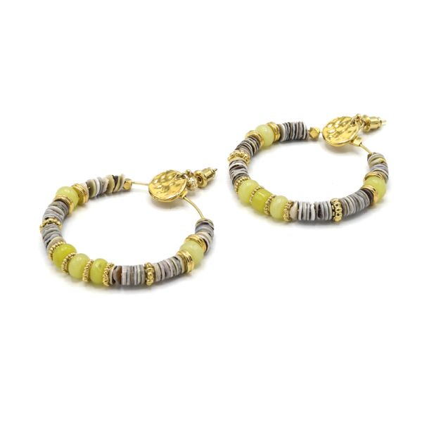 Photo de  Boucles d'Oreilles Claudia GM - Doré Or Pierre Jaune et Gris