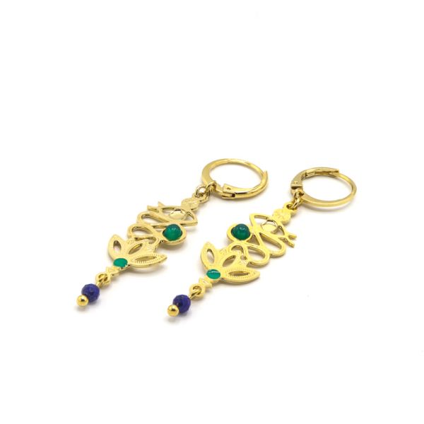 Photo de  Boucles d'Oreilles Luxor 2 - Doré Or Pierre Agate Verte