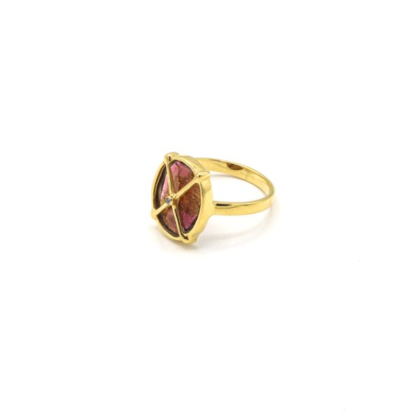 Photo de Bague Pondichery Fleur Pierre Tourmaline - Doré Or Rouge