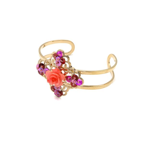 Photo de  Bracelet Manchette Miraflores Rose Fuchsia - Doré Or Rose Fuchsia