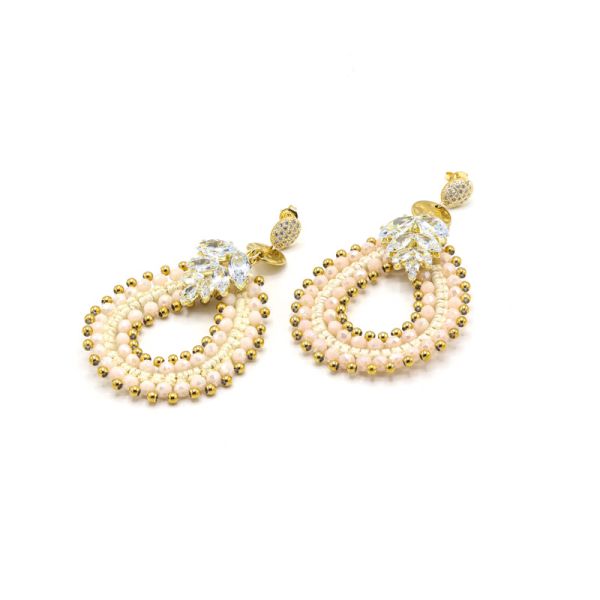 Photo de  Boucles d'Oreilles Goutte Perles Cristal Grappe - Doré Or Blanc Sable