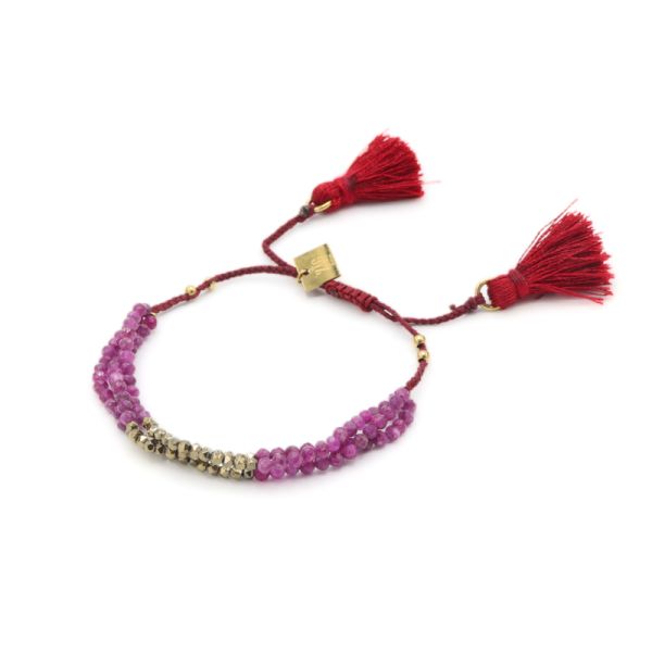 Photo de  Bracelet Multi Perle Pompon - Acier Doré Pierre Améthyste