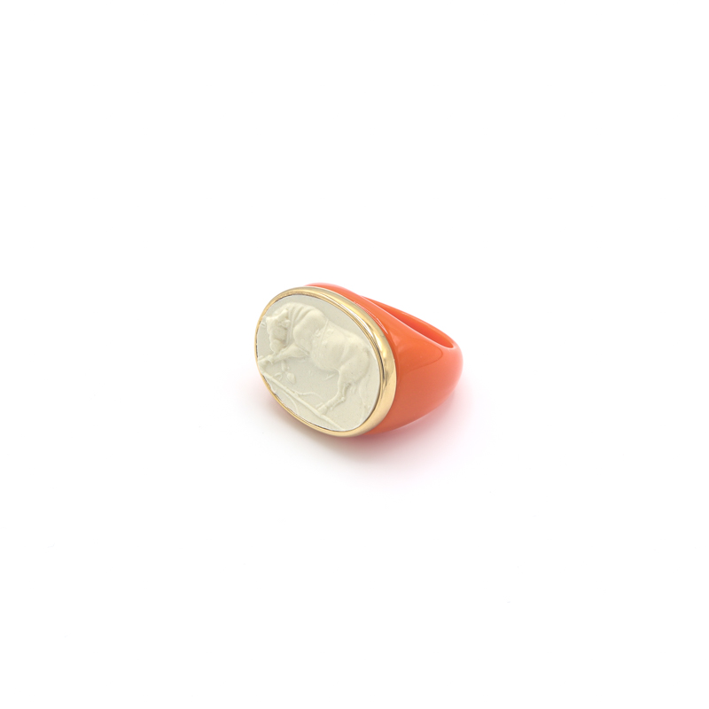 Photo du produit  Bague Taureau Blanc - Doré Or Orange