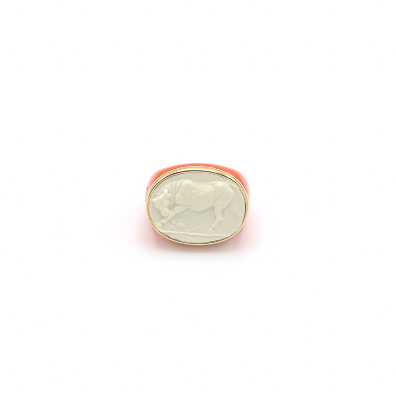 Photo du produit  Bague Taureau Blanc - Doré Or Orange