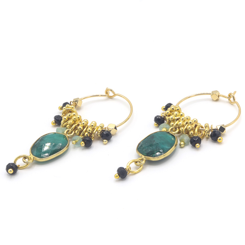 Photo du produit  Créoles Cassandra - Doré Or Pierre Onyx Vert 