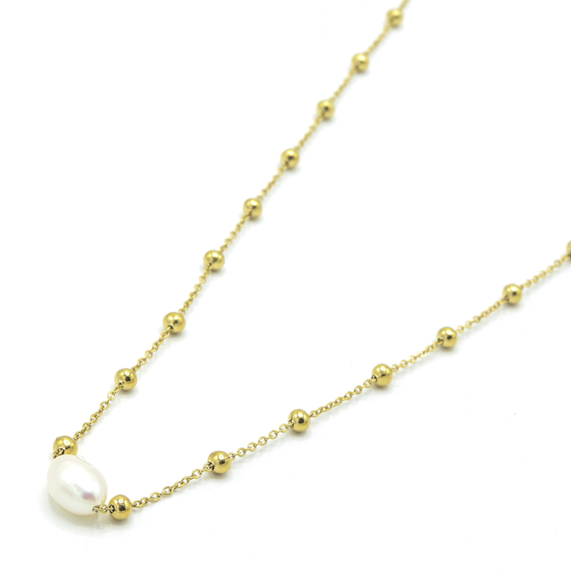 Photo du produit  Collier Chaine Perles Et Perle De Culture - Acier Doré 