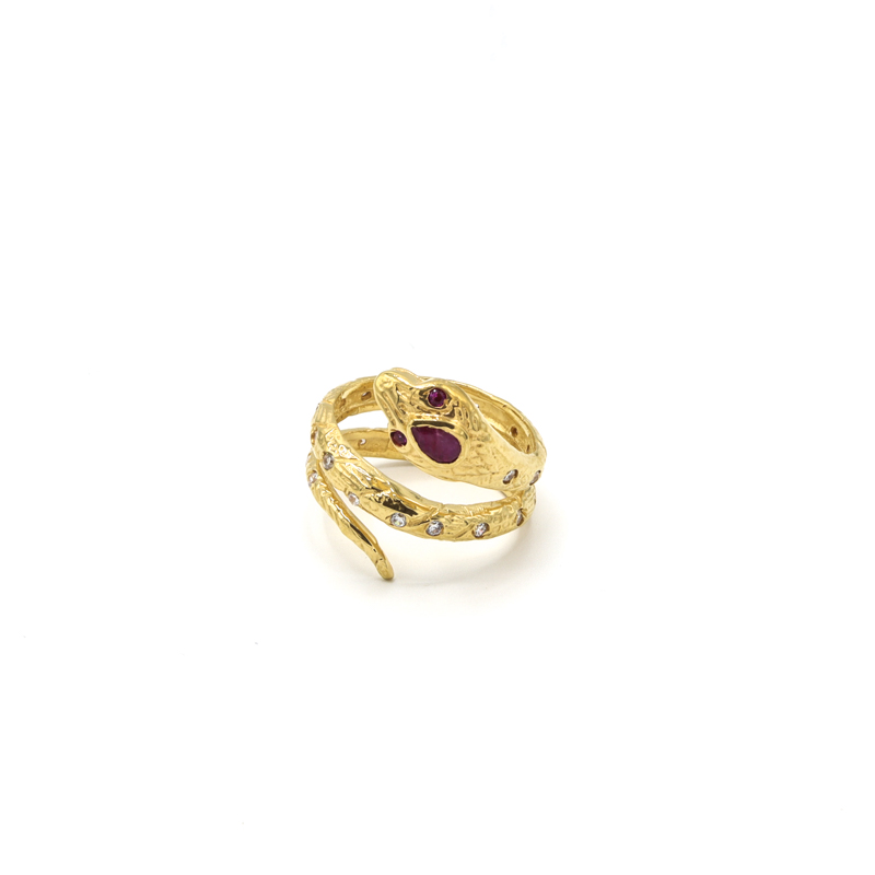 Photo du produit  Bague Snake - Plaqué Or 18 Carats Pierre Rubis