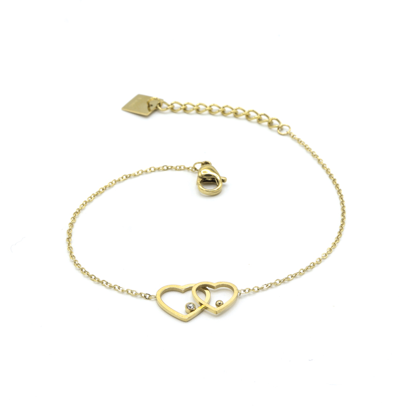 Photo du produit  Bracelet Double Coeur Evidé - Acier Doré