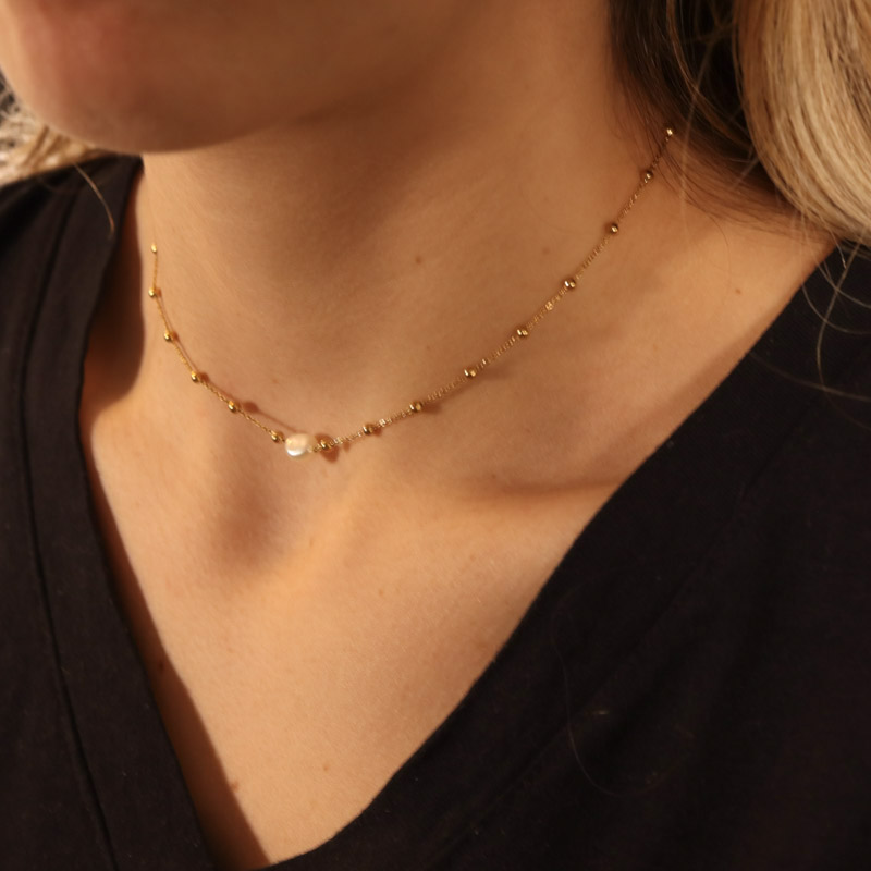 Photo du produit  Collier Chaine Perles Et Perle De Culture - Acier Doré 