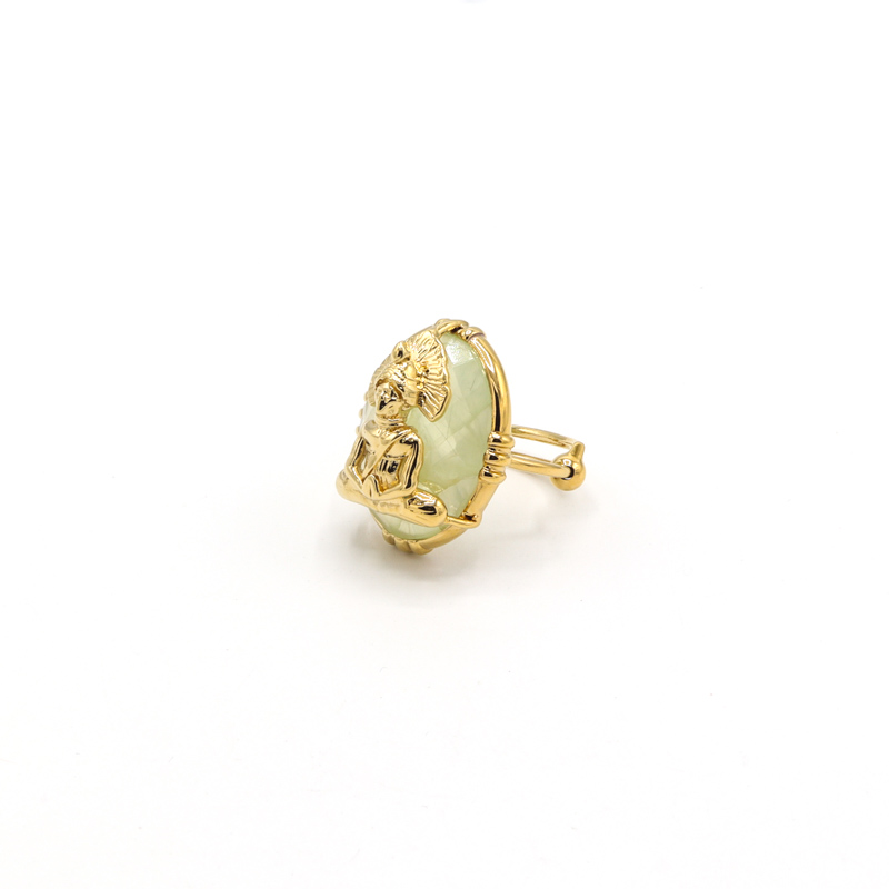 Photo du produit  Bague Bouddha - Doré Or Pierre Préhnite