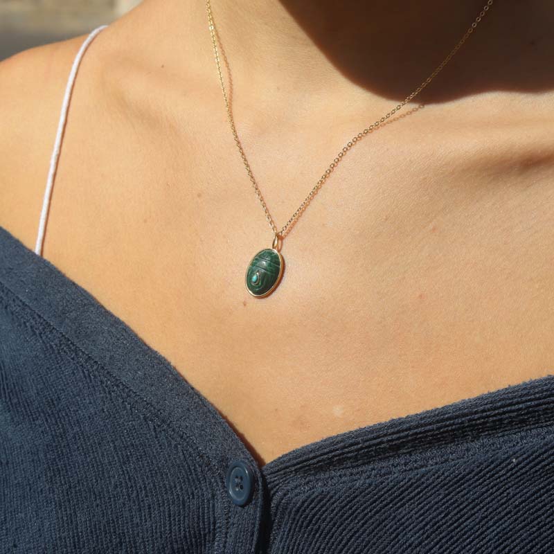 Photo du produit  Collier Tribal - Doré Or Pierre Malachite  TU