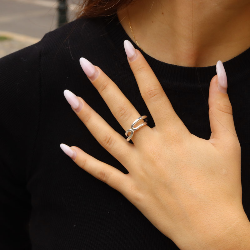 Bague avec Pendentif Double Coeur Anneaux