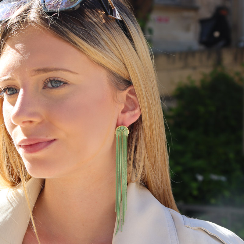 Photo du produit  Boucles d'Oreilles Pendantes Multi Fils - Doré Or Fuchsia