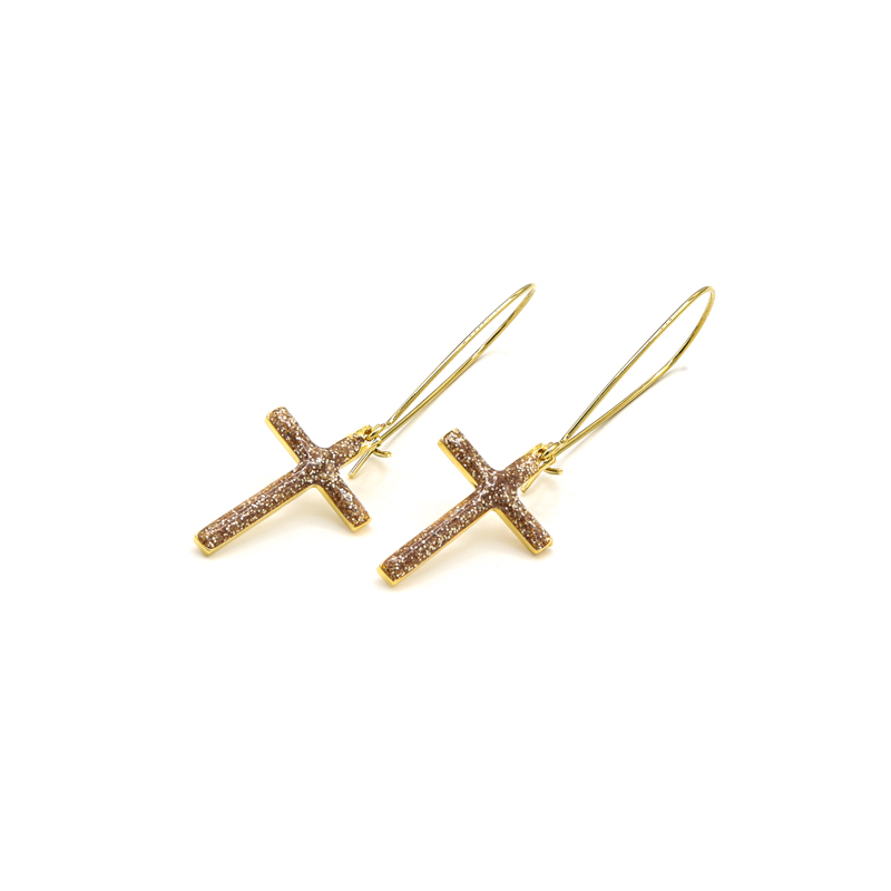 Photo du produit  Boucles d'Oreilles Grande Croix - Doré Or Email Doré