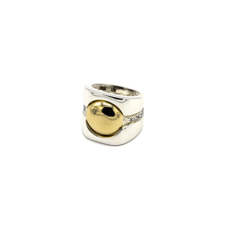Photo du produit  Bague Triple Puzzle Ronde - Argent Cabochon Or