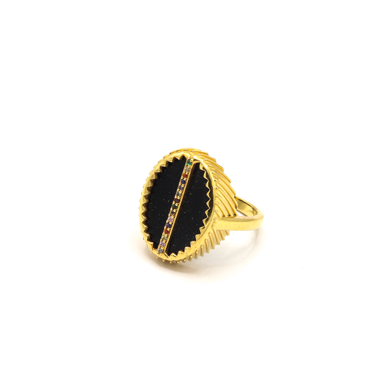 Photo du produit  Bague Eclat - Or Pierre Onyx Noir Baguette multicolore