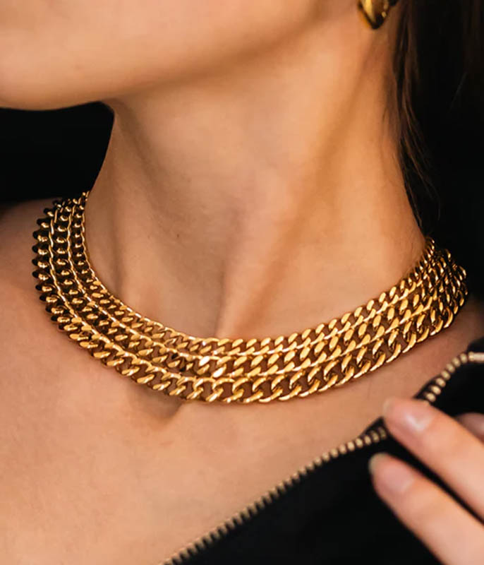 Collier Nefertiti Acier Dore